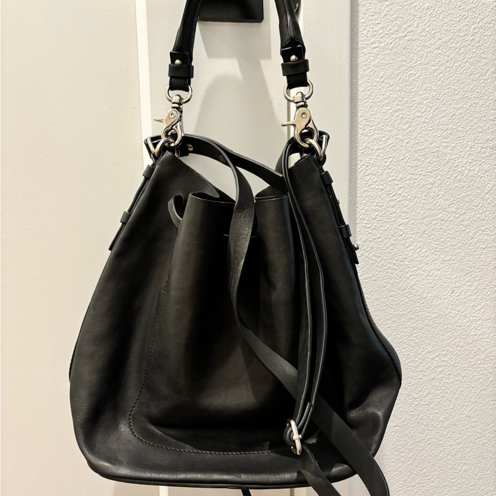 Oak and Fort Black Leather Bucket Tote Bag